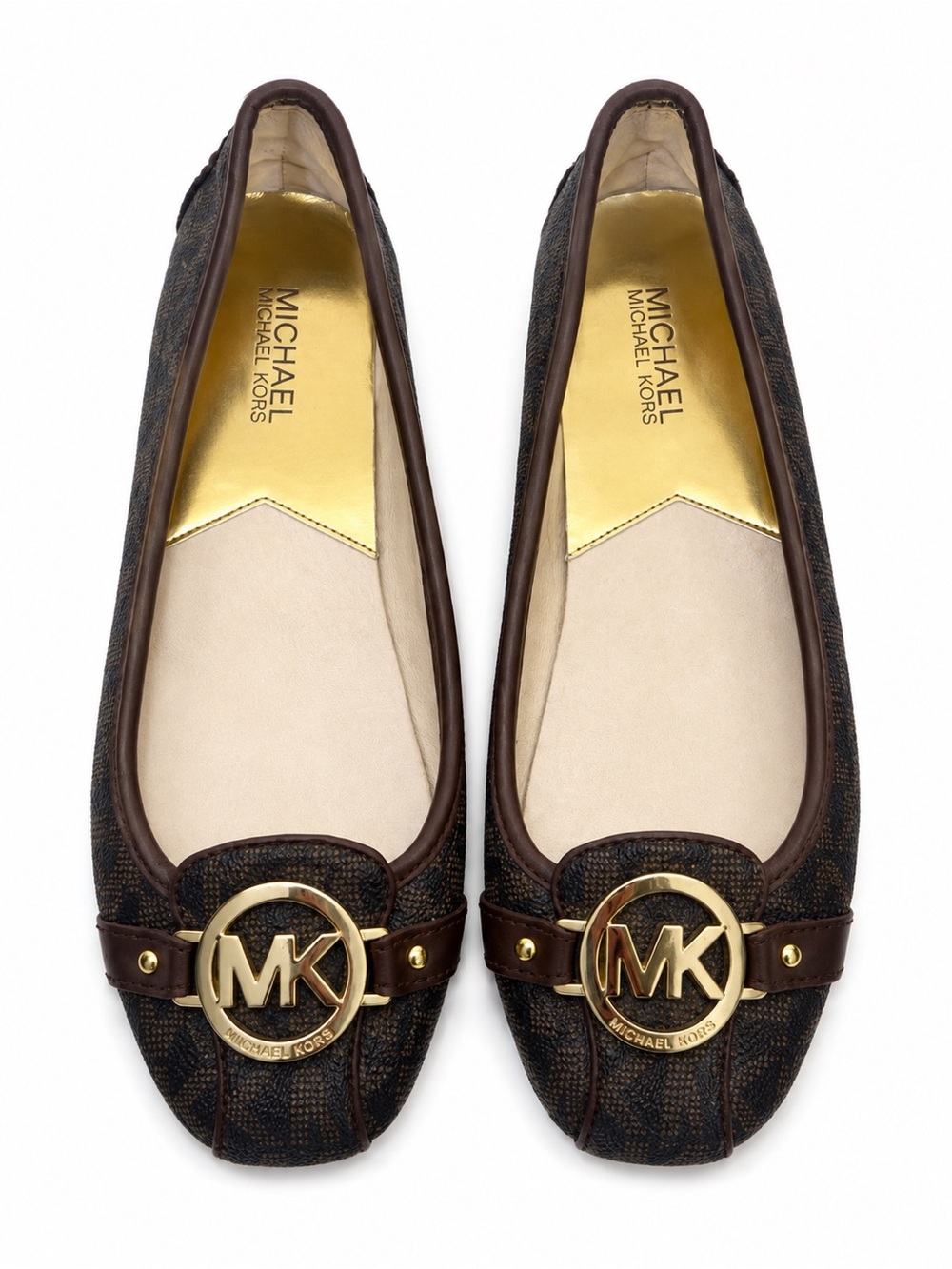 Michael Kors Dark Brown MK Logo Ballet Flats with Gold Hardware NWOT!